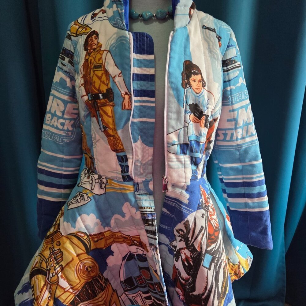 One-of-a-Kind VINTAGE EMPIRE STRIKES BACK Star Wars Custom quilt Jacket XS/S - Picture 12 of 16